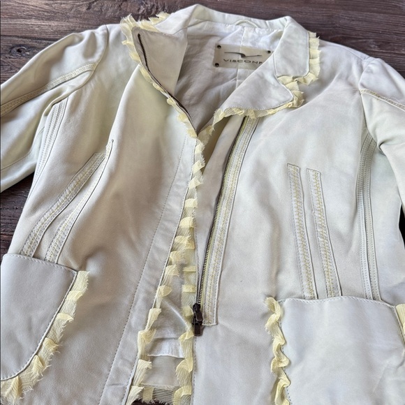 Visconf Italian leather moto jacket silk trim soft sage green EUC size M - Picture 12 of 16